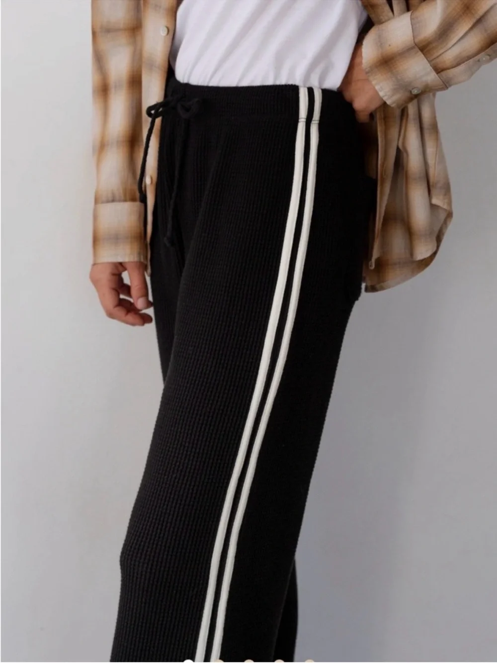 DONNI Thermal Crop Stripe Pant Jet Black Size Small - Picture 6 of 12